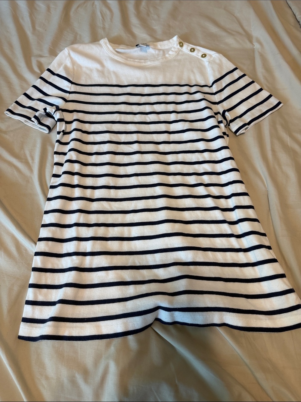 J. Crew White & Navy Striped Short Sleeve Tee